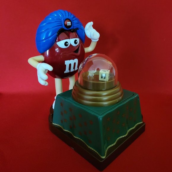 Fortune Teller M&M Candy Dispenser Red MM Blue Hat Green Table - Picture 2 of 12